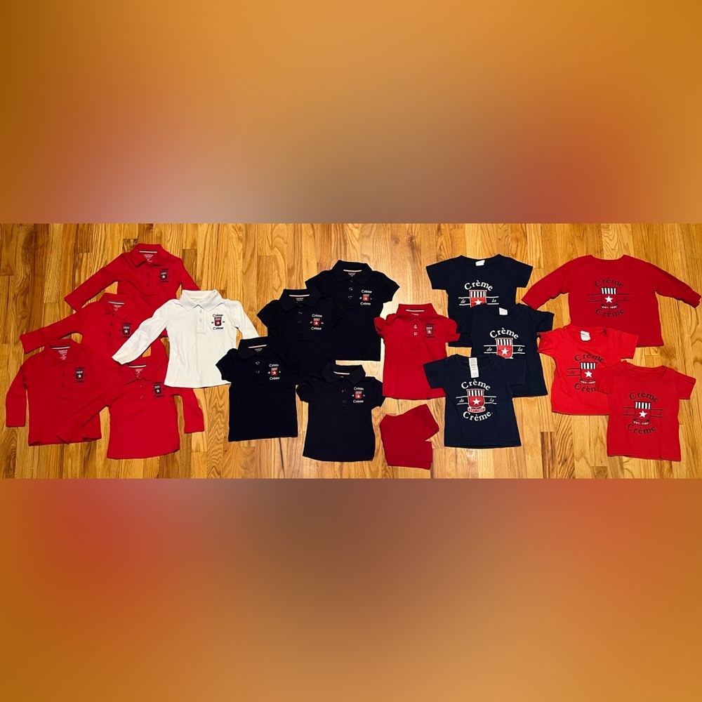 Creme de la Creme 2T Girls Uniform Super Bundle - 16 Polos & Tees - Red & Navy
